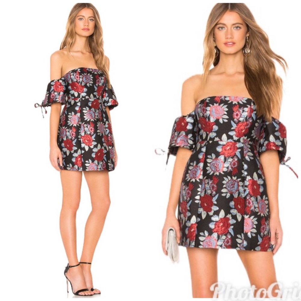 LOVERS+FRIENDS Allie Mini Dress Brocade Red Black